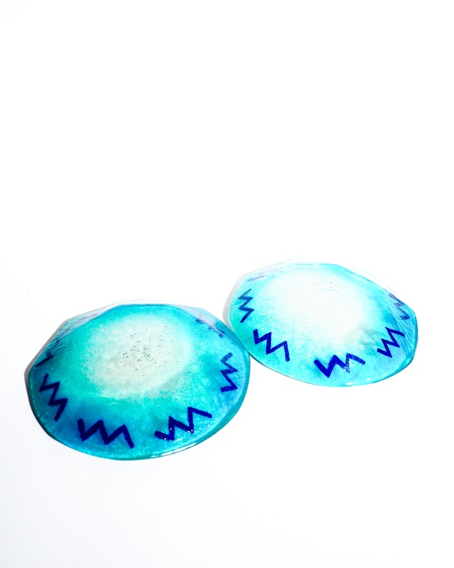 Blue Glass Plate with Geometric Pattern