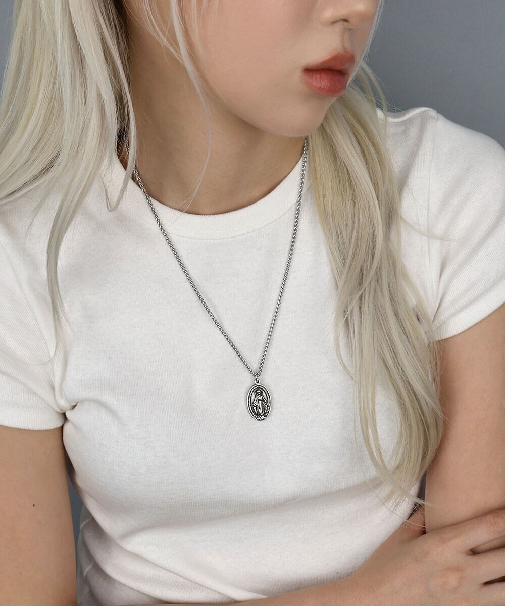 【サージカルステンレス 316L】メンズライク モチーフネックレス オーバルコイン 金属アレルギー対応