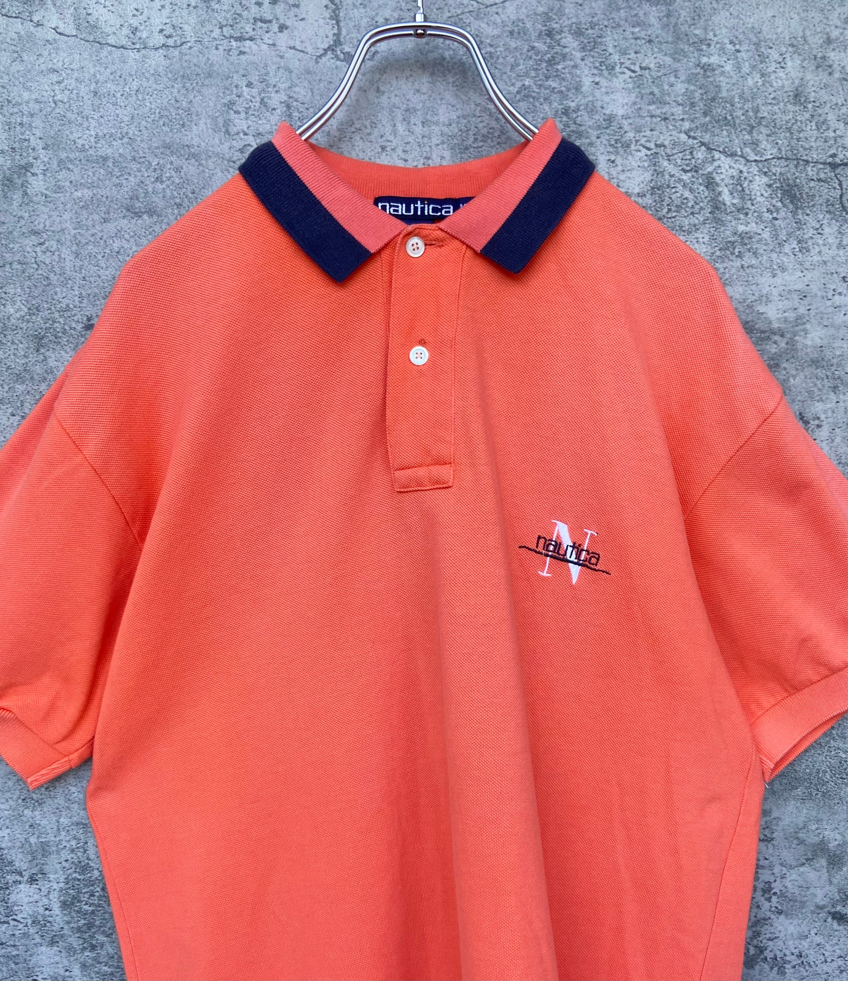 90s 古着 NAUTICA /ノーティカ 刺繍ロゴ ポロシャツ オレンジ