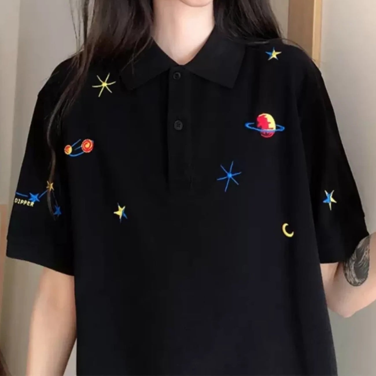 宇宙柄 刺繍 BIGポロシャツ | space products