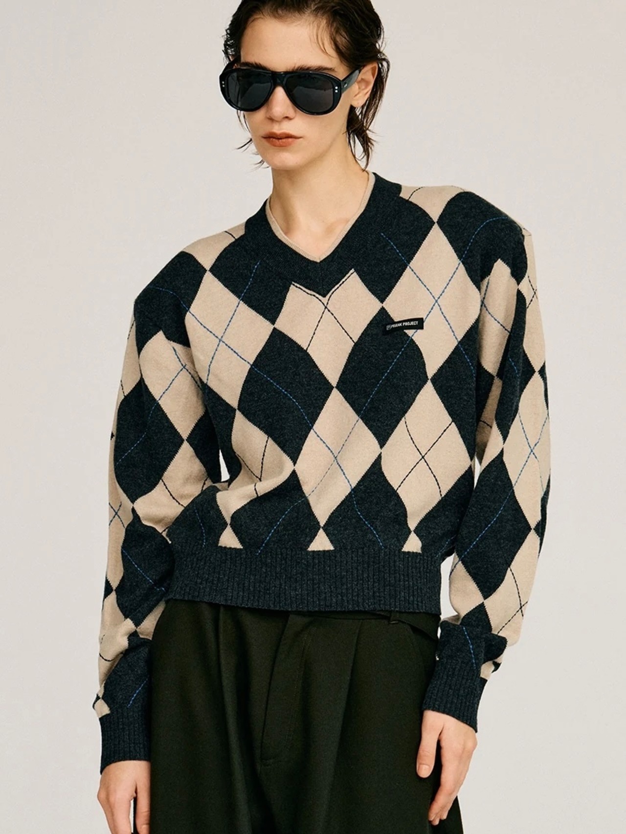 【26AW | WOMEN】PRANK PROJECT プランクプロジェクト / ニット / Argyle Power Shoulder Knit　31262365601 - 1