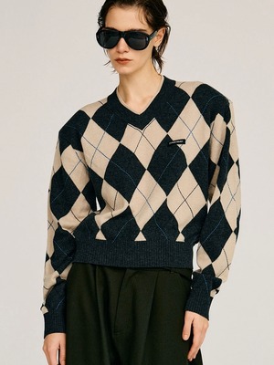 【26AW | WOMEN】PRANK PROJECT プランクプロジェクト / ニット / Argyle Power Shoulder Knit　31262365601