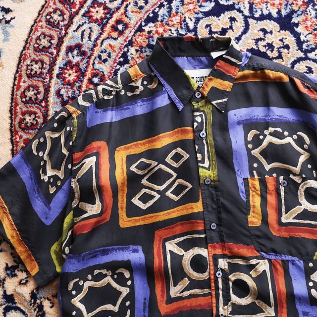 square art painting h/s silk shirt