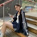 2024 秋 上下2点セット トップス お出かけ 羽織り ショート丈フルラウンドヘム ミニ丈ボトムスサイズストレート系冬 ゆったりレディースハーフスタイルアップシルエットワイドお出かけ