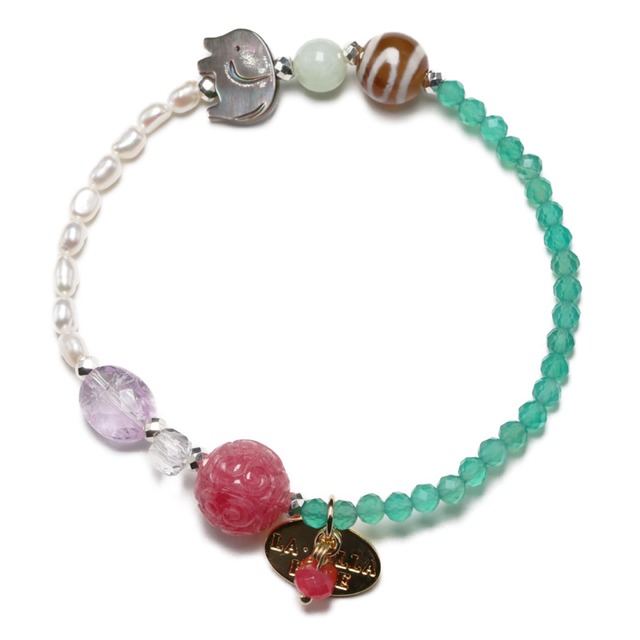 【ONLINE SHOP限定】【CLEAN UP】天地天珠×グリーンアゲート×ロードナイトシリカ ブレスレット