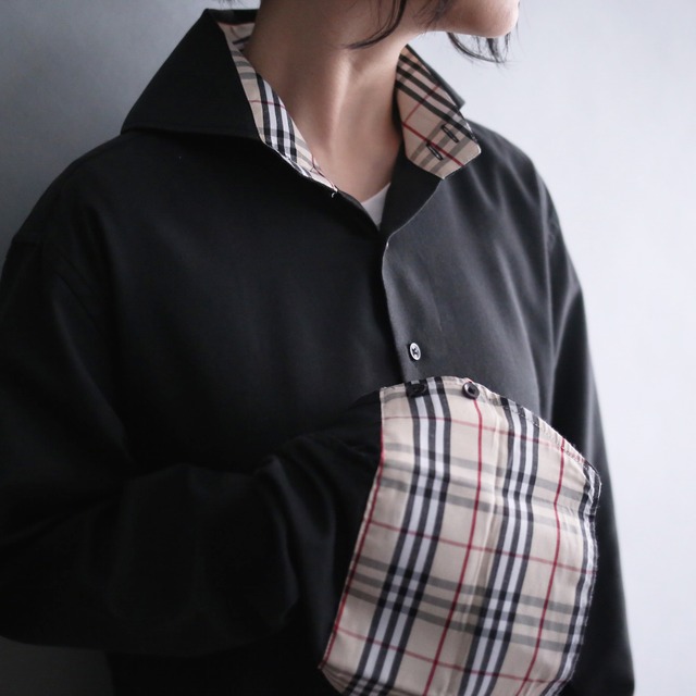"Burberry" black and check double cuffs shirt