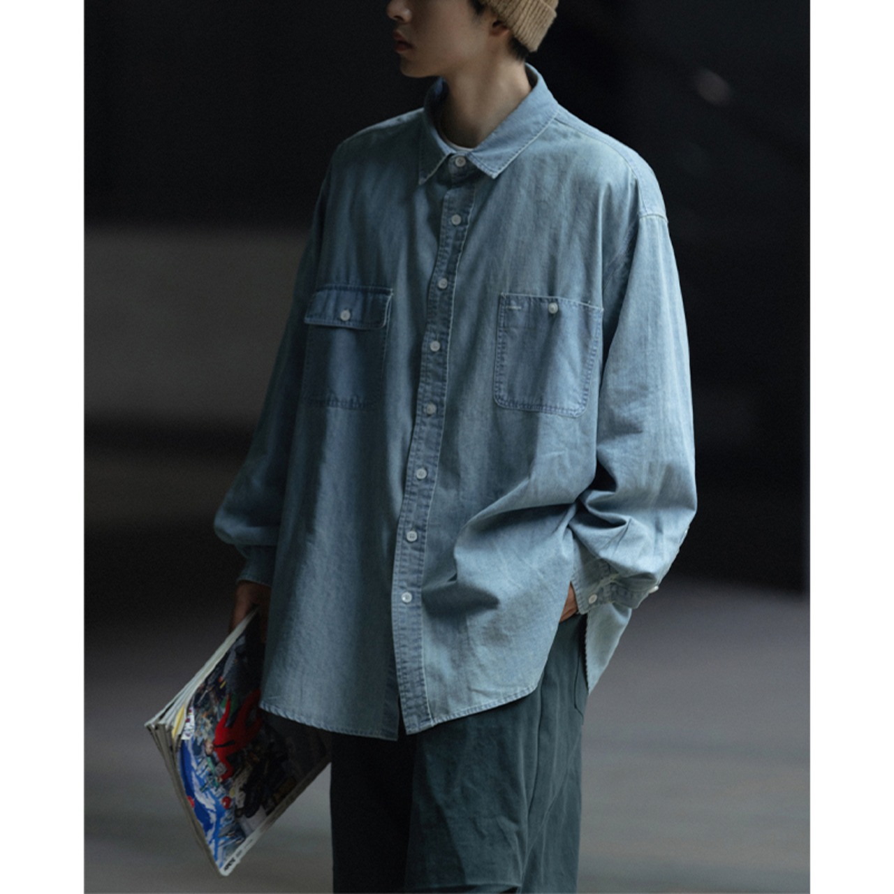 Oversized collar denim shirt 0194 - 3