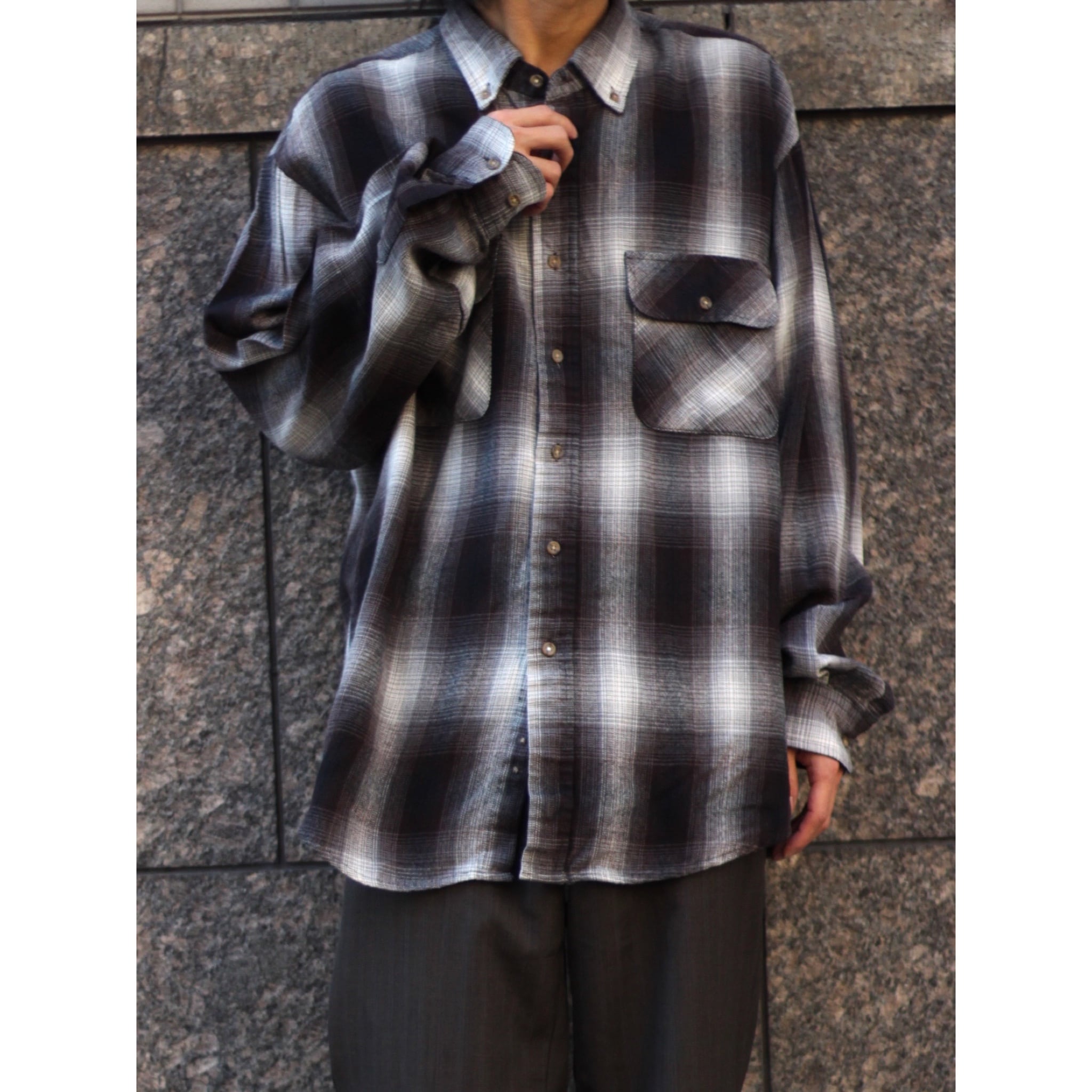 【CUBA】1990s vintage ombre check pattern flannel shirt -6643-