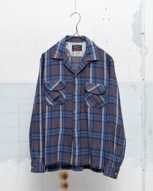 vintage wool blend check open collar shirt / SIZE : 16 1/2 / mint condition