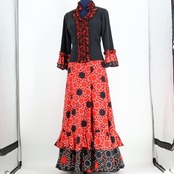 【美品 フラメンコ衣装】レッド SONIA JOHNES ソニアジョーンズ 上下セット ツーピース セットアップ 赤 黒 ブラック ボランテ
