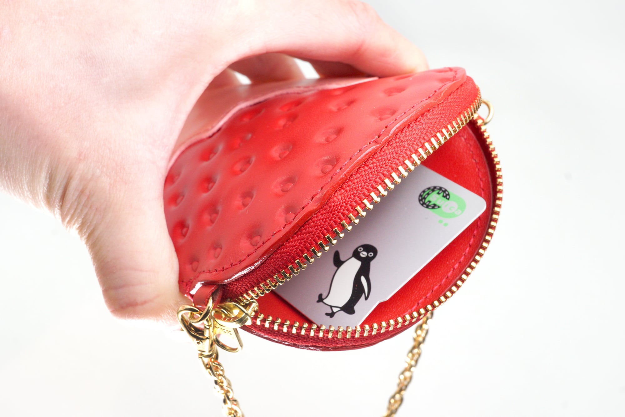 スイカ」が入るチョコがけいちご・ピンク（牛革製コイン＆パスケース