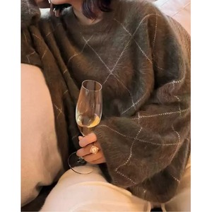 格子柄 レイジースタイルふんわりニット W01370