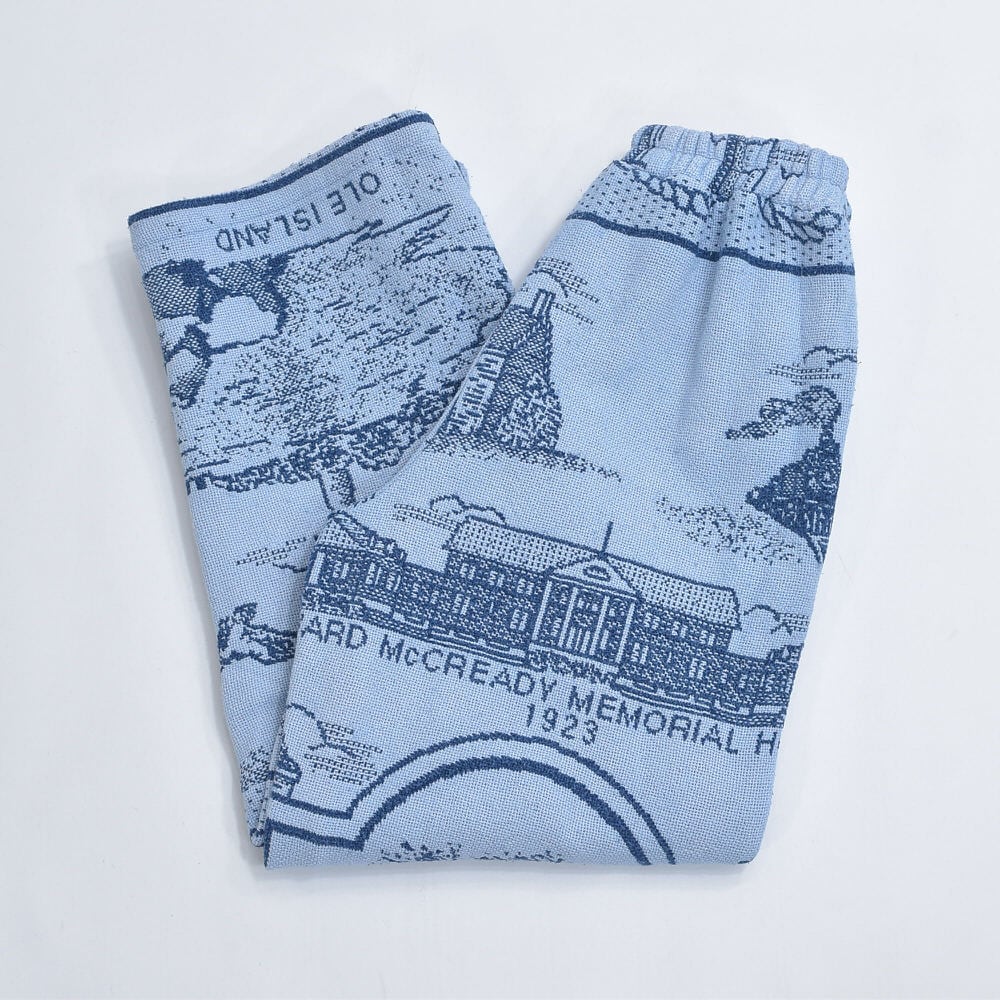 Remake リメイク ルーズシルエット ジャガード 総柄 デザイン ラグパンツ 風景柄 ブランケット タペストリー パッチワーク イージーパンツ 再構築 ゴブラン ユニセックスサイズ W64~98cm