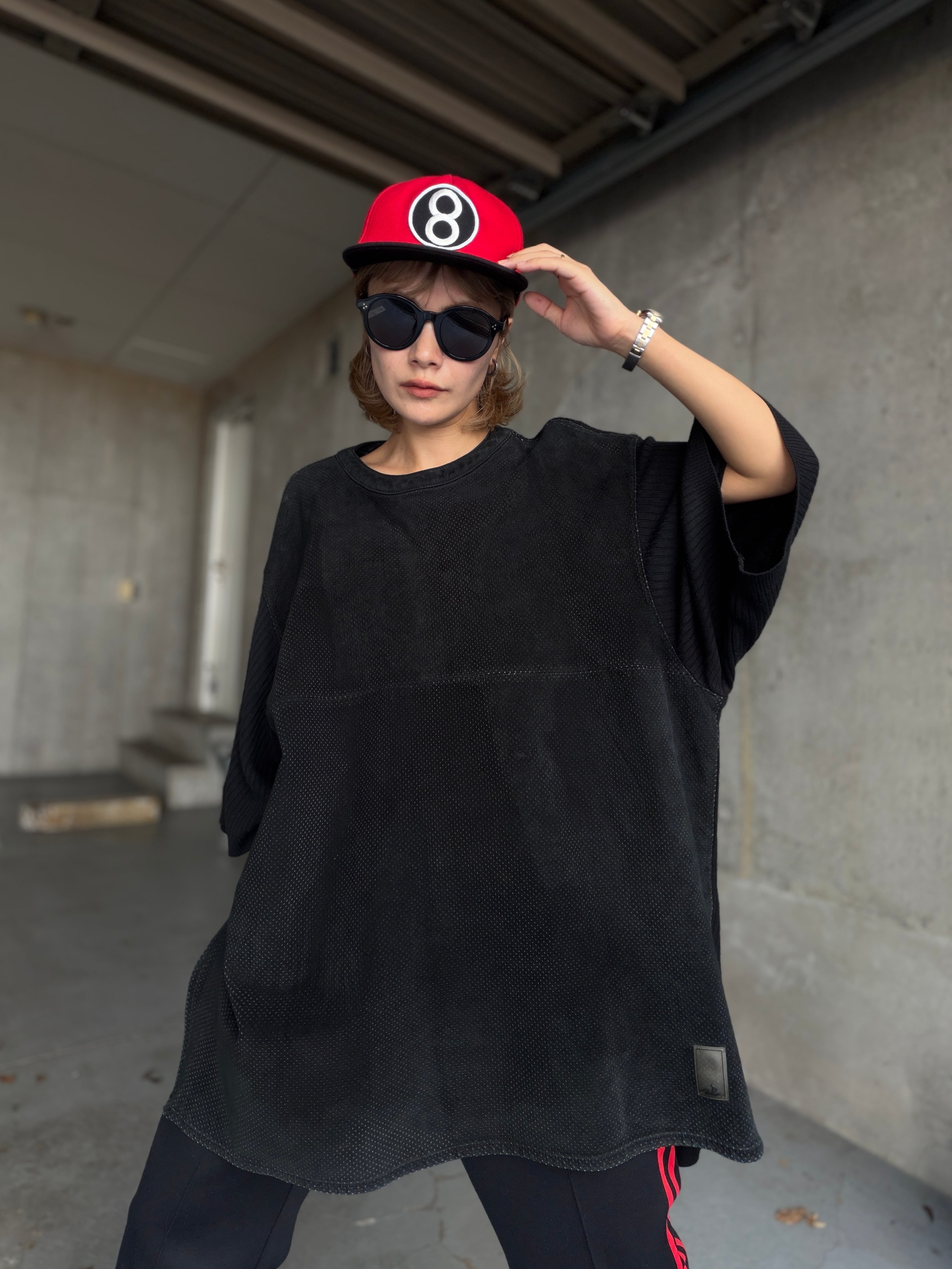 (CS2382)90's Davoucci genuine suede leather & rib knit docking pullover