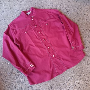 メキシコ製 ウエスタン風 バンドカラーシャツ used [109115]