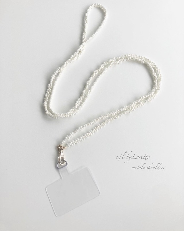 [スマホショルダー]Beads design mobile shoulder(Pearl White)