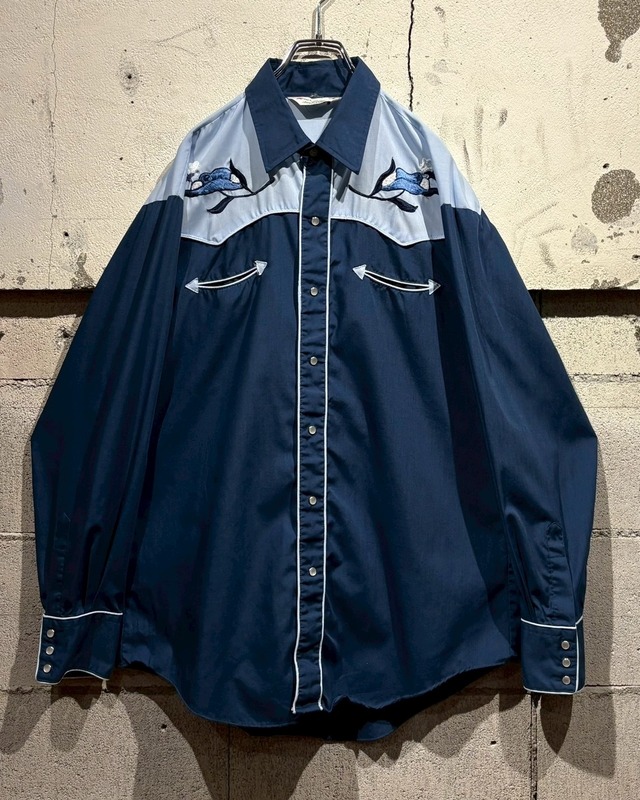 【Caka otto】70's Flower Embroidery Design Vintage Western Shirts