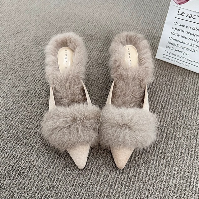 ラグジュアリーファーポインテッドトゥミュール　F282