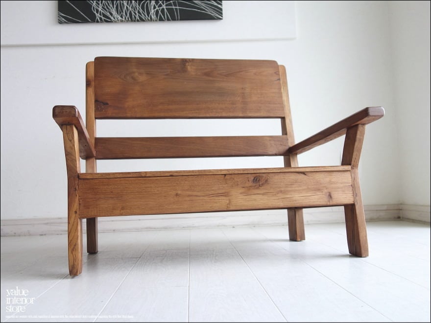 チーク総無垢材 ヴィンテージベンチ 長椅子 アンティーク イス 椅子 手づくり ナチュラル 再生家具 表面再仕上 什器 送料無料 一点物 W81cm