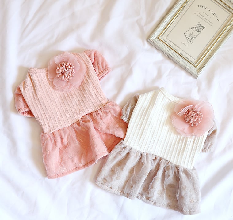 コサージュワンピース XS~2XL 2color  /  犬服 ドッグウェア 小型犬 中型犬 大型犬 犬の服 ペット洋服