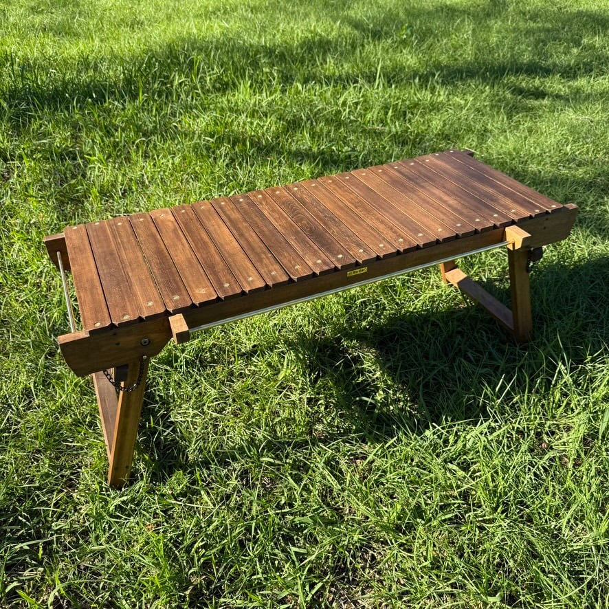 IGT対応 ウッドテーブル ウォルナット色|真鍮パーツ・折りたたみ式・無垢材天板・キャンプテーブル・アウトドア家具・工房金魚(オプション別売り)