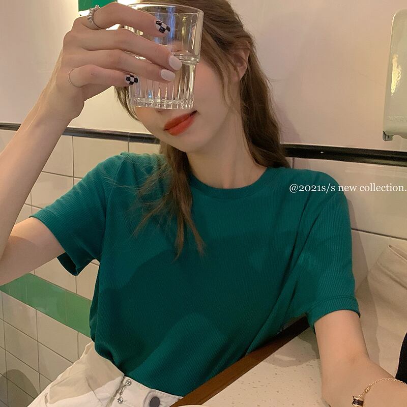 スタイル薄手Tシャツ サマールーズラウンドネックベーシックトップス かわいい 夏物 Oネック モンロー90958534390