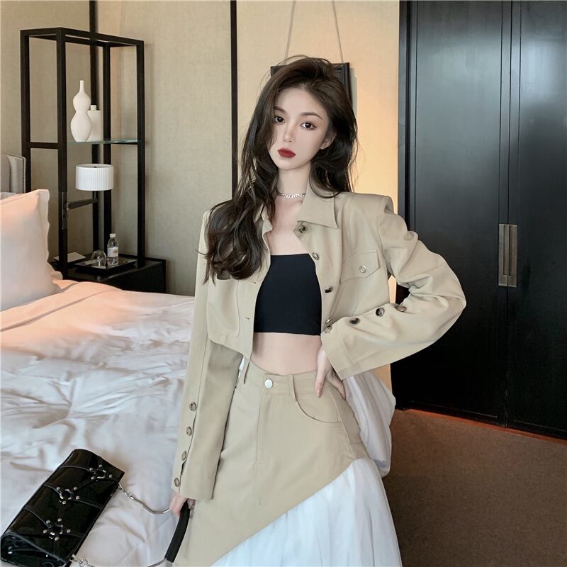 初秋のカジュアルファッションスーツレディース2020新しいショートツーリングジャケットデザインセンススカートネットレッドツーピーススーツ ドラファッションホール89866419907