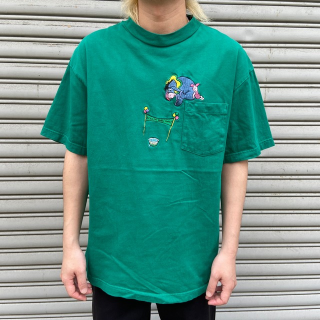 プーさん　イーヨ　キャラクターTシャツ　片ポケ　L ディズニー　緑　ピグレット