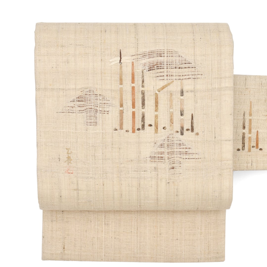 名古屋帯]【メンテ済み/中古帯】(お仕立て上がり) 紬帯 蓑虫工芸作家
