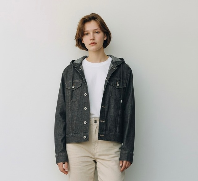 gomme｜フレアドレープ・デニムジャケット（甘くない可愛さ）