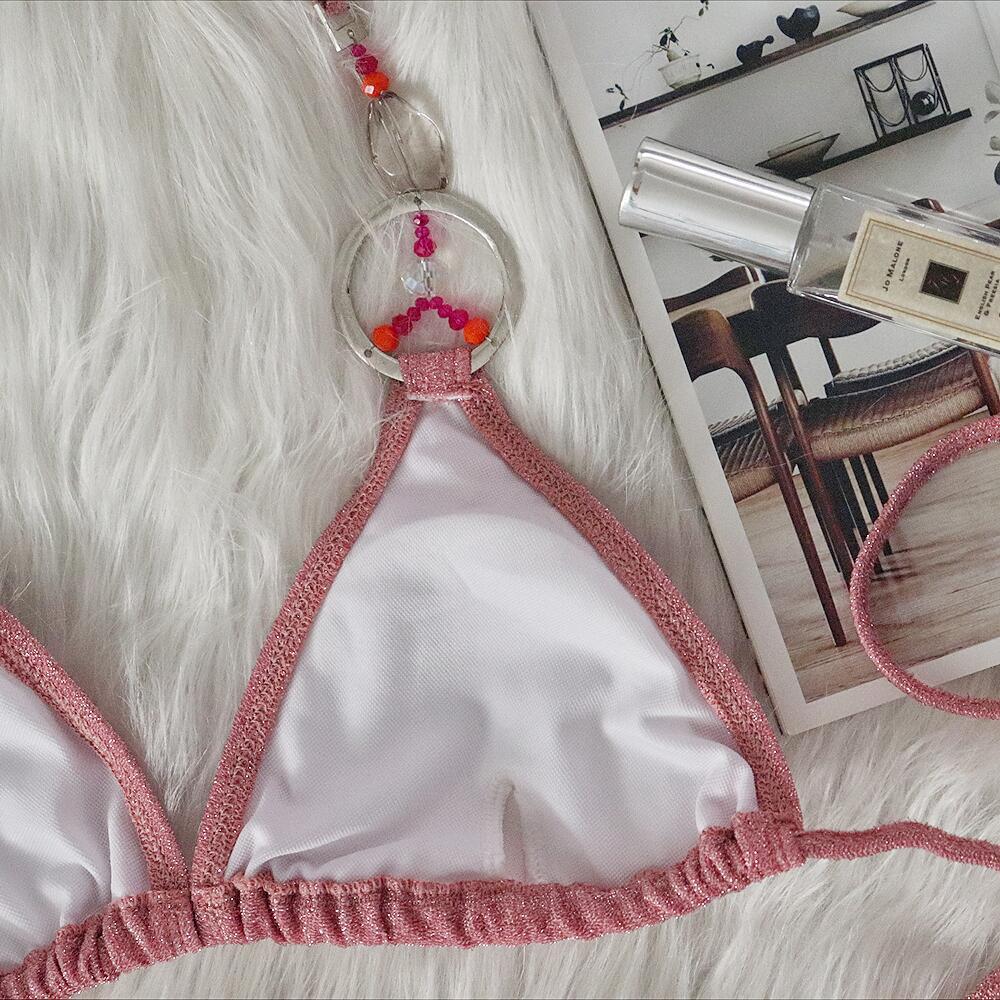 ビキニ水着 水着 ビキニ 三角水着 紐 ラメ ホルターネック 谷間見せ