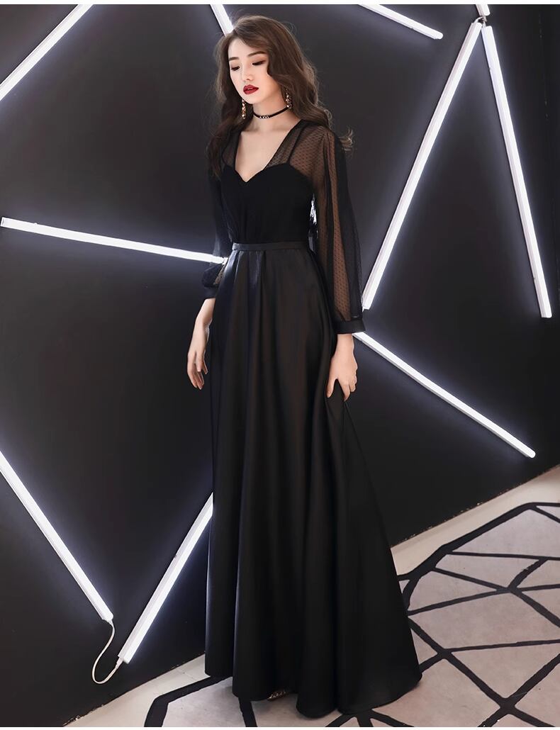 ブラック シースルー スリーブ ロングドレス | she is （シーイズ