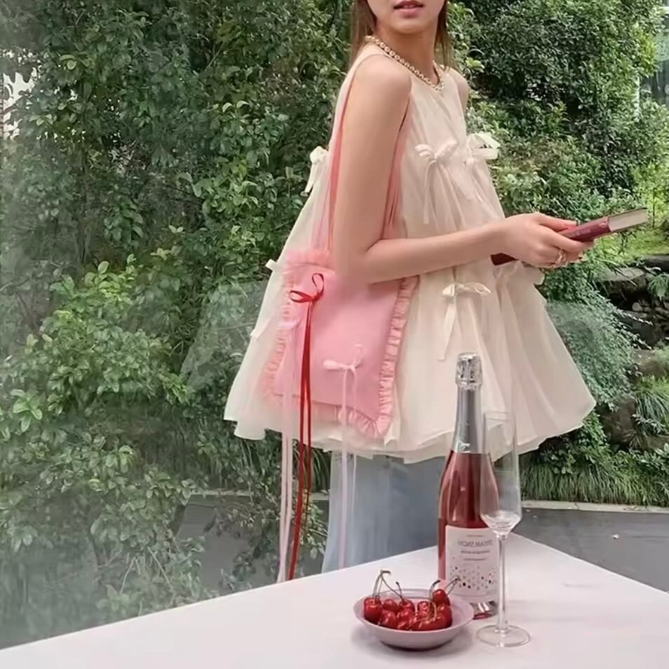 ribbon flare sleeveless tops