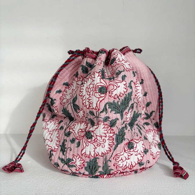 ブリジット・シン　ポーチ大　ヒナゲシ柄 ローズピンク