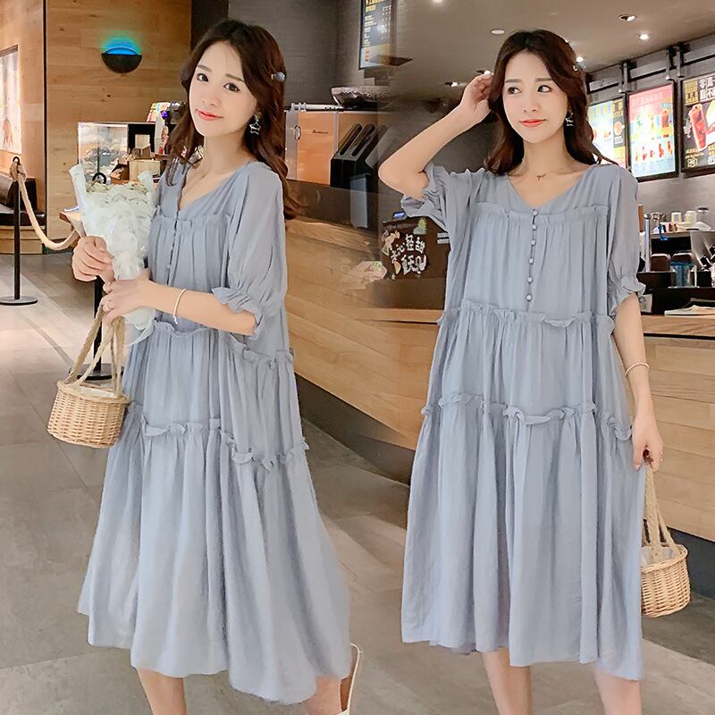 【新作】【送料無料】 マタニティウェア2020夏の新しいシフォンステッチルーズドレススタイルミドル丈ドレス妊婦-アリババ サマー 夏物 expec268699122530