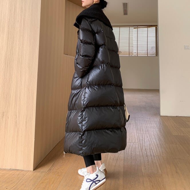 襟ボア ロング丈 ダウンコート H10549