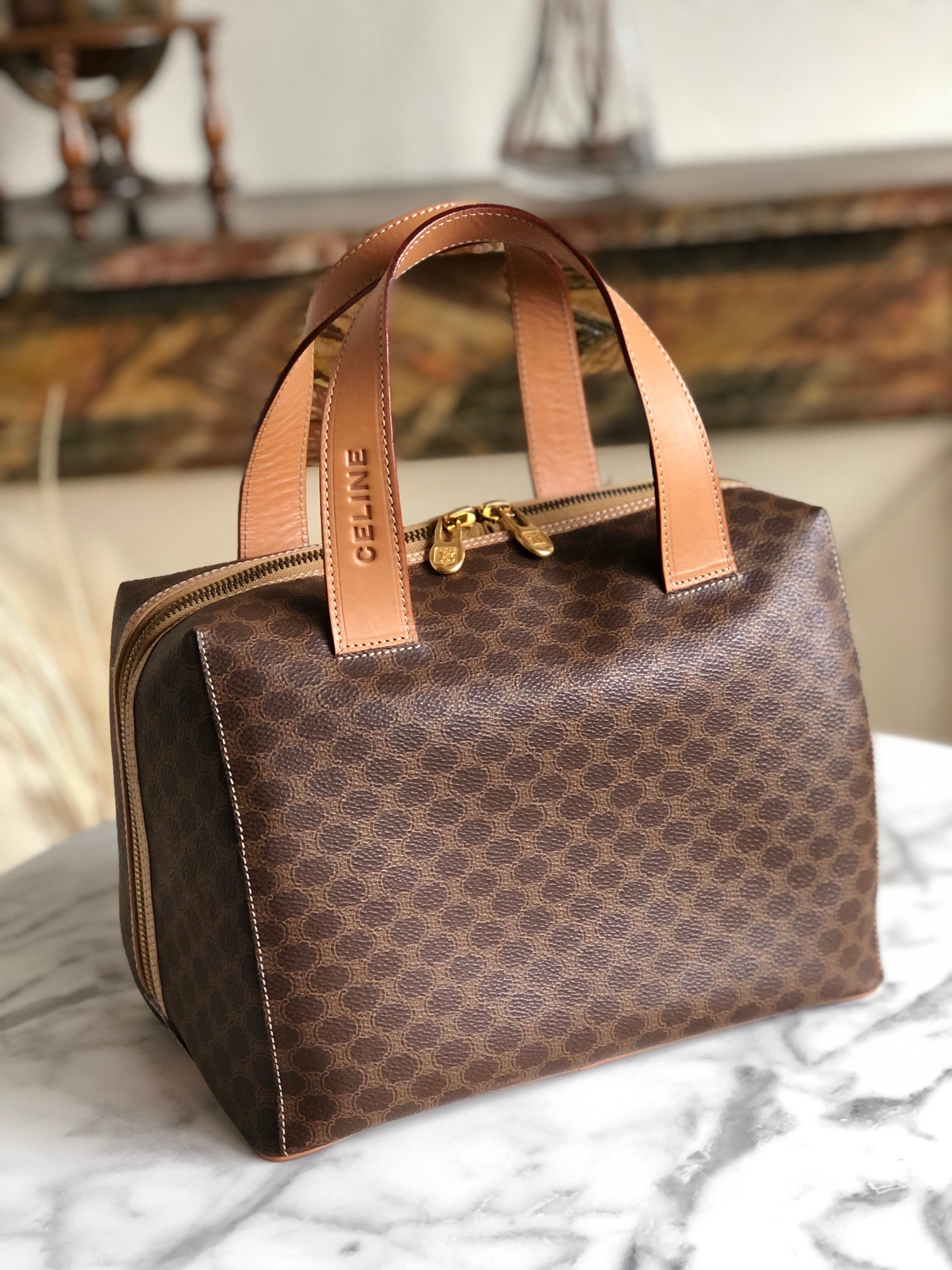 【良品】CELINE オールドセリーヌ Cマカダムミニボストン ロゴ型押し