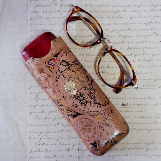 【即納】メガネケース〈SLIM〉/ Antique Map/ Natural × Wine