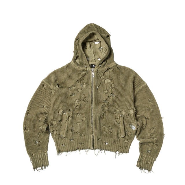 [THUG CLUB] TC DESTROYED KNIT ZIP-UP HOODIE 正規品 韓国ブランド 韓国通販 韓国代行 韓国ファッション サグクラブ 日本 店舗 THUGCLUB