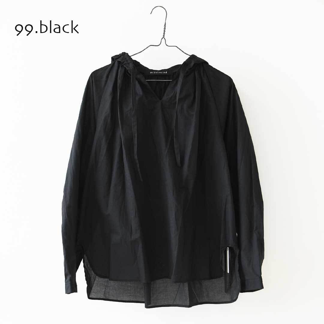美品！mizuiro ind ミズイロインド フーデッド シャツ mizuiro ind [ミズイロ インド] hooded gather neck shirt [3-230133