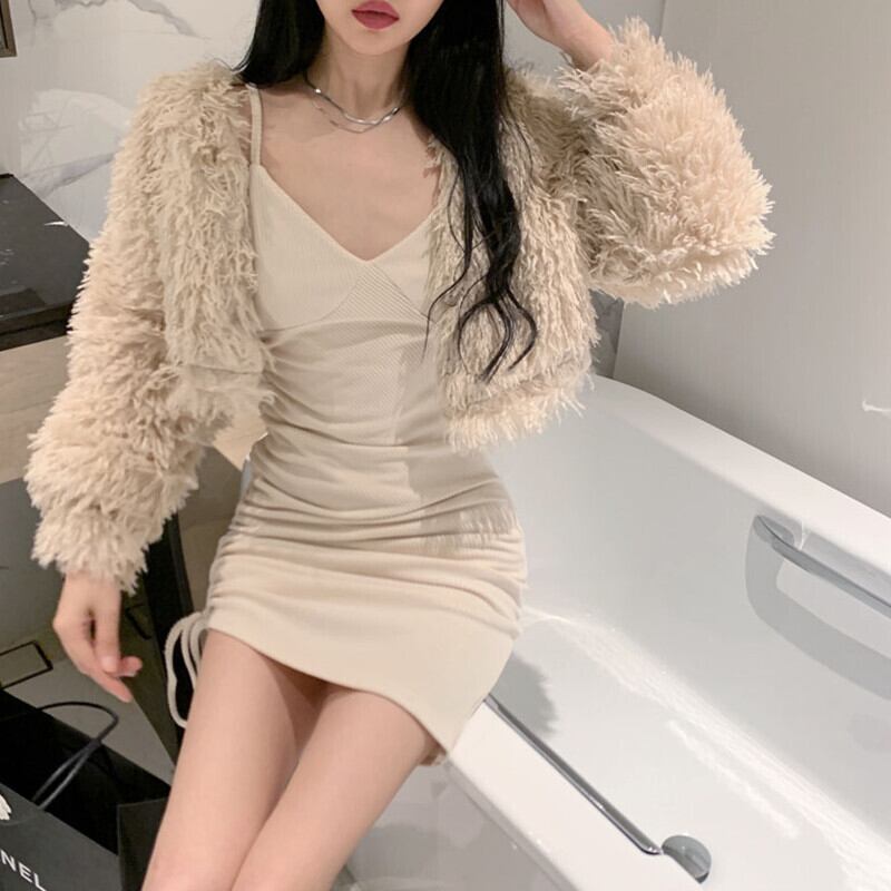 ショートルーズファーコート オータムウィンタースタイルギャザープリーツスカート ロング 秋物 冬物 ガールズファッション25002489839