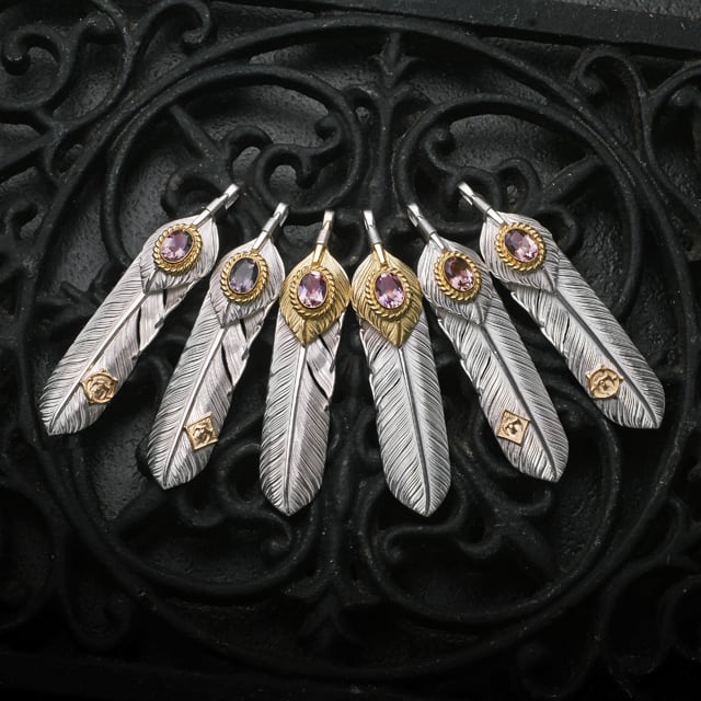鷲見太郎 Pendant ペンダント】Lフライトフェザー&ハートフェザー