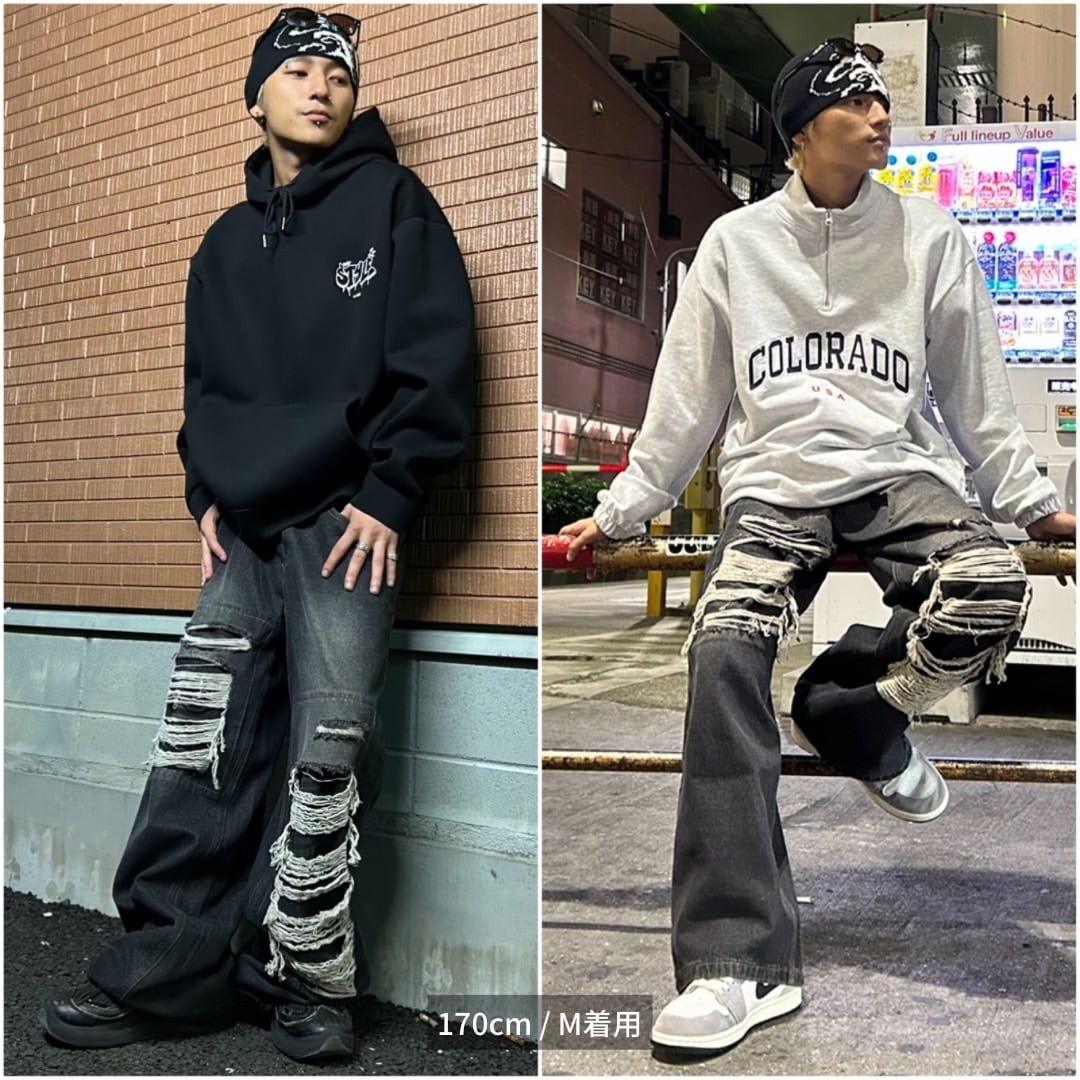ダメージ加工リペアデニム / Black0514 | Jolly Clan ダメージ加工リペアデニム / Black0514 | Jolly Clan