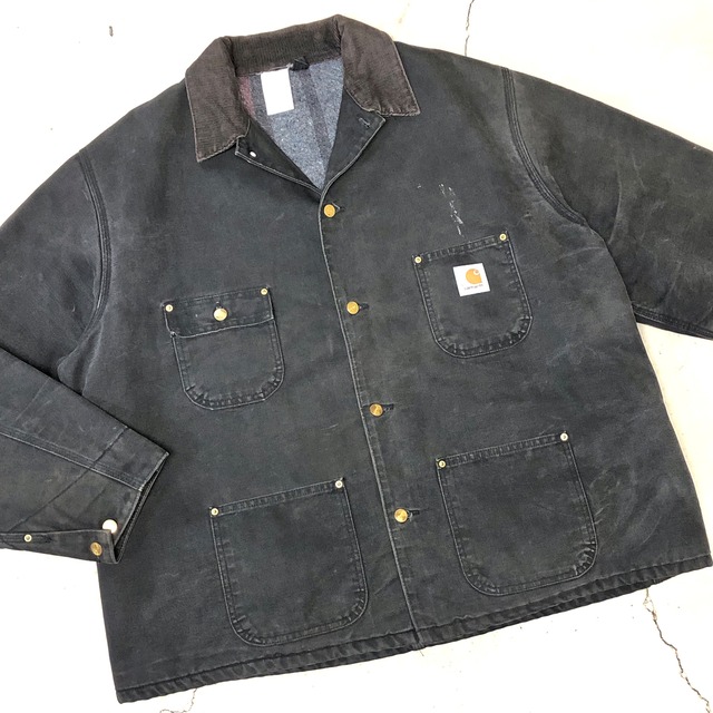 ⊕CARHARTT DUCK CHORE COAT BLACK "星タグ,サイズ54"