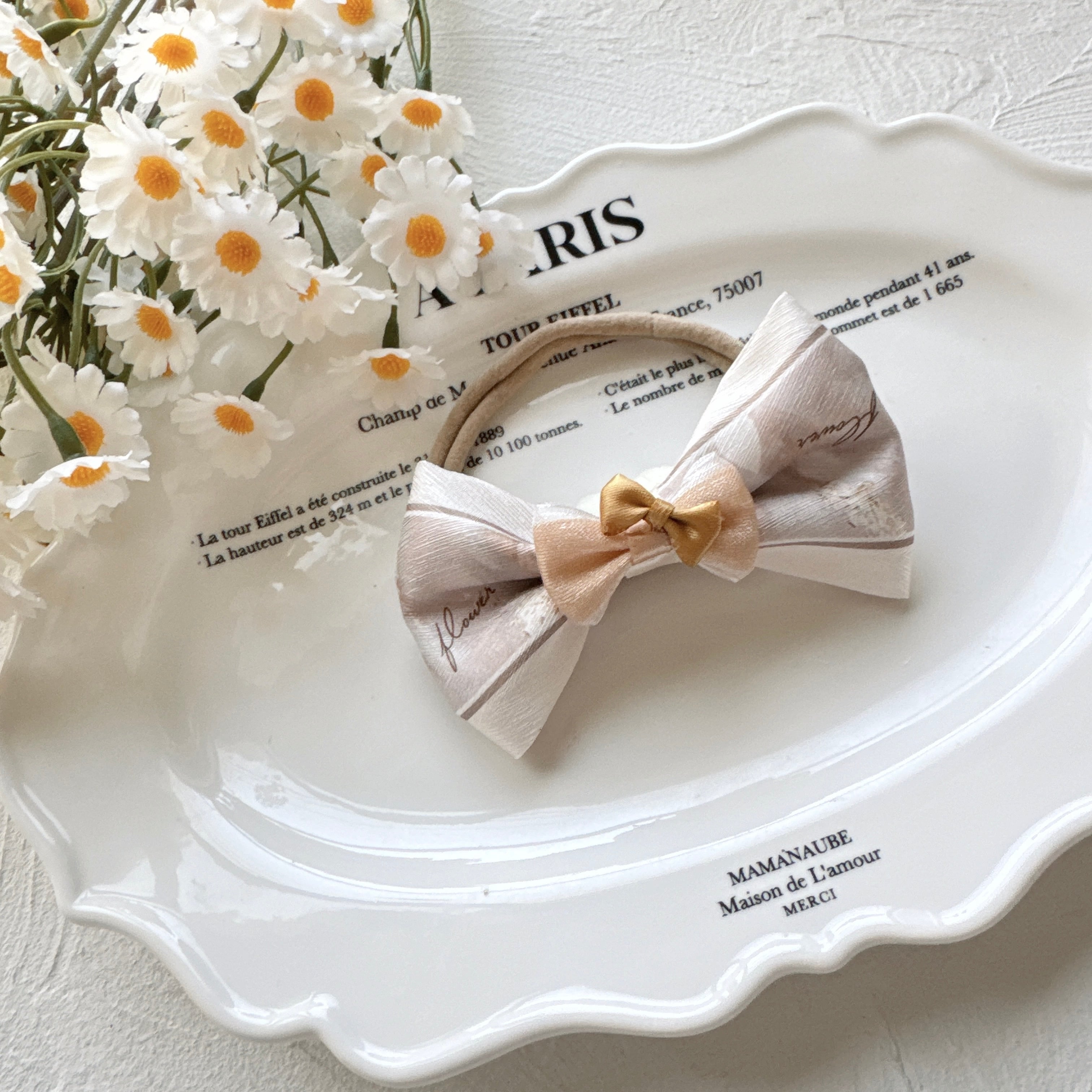 淡色スカーフリボンヘアバンド（後ろ支え付き）