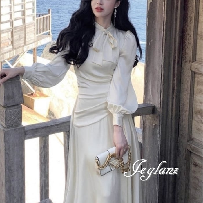 ボウタイ ワンピース ドレス ドレープ きれいめ エレガント(MB264)ζ