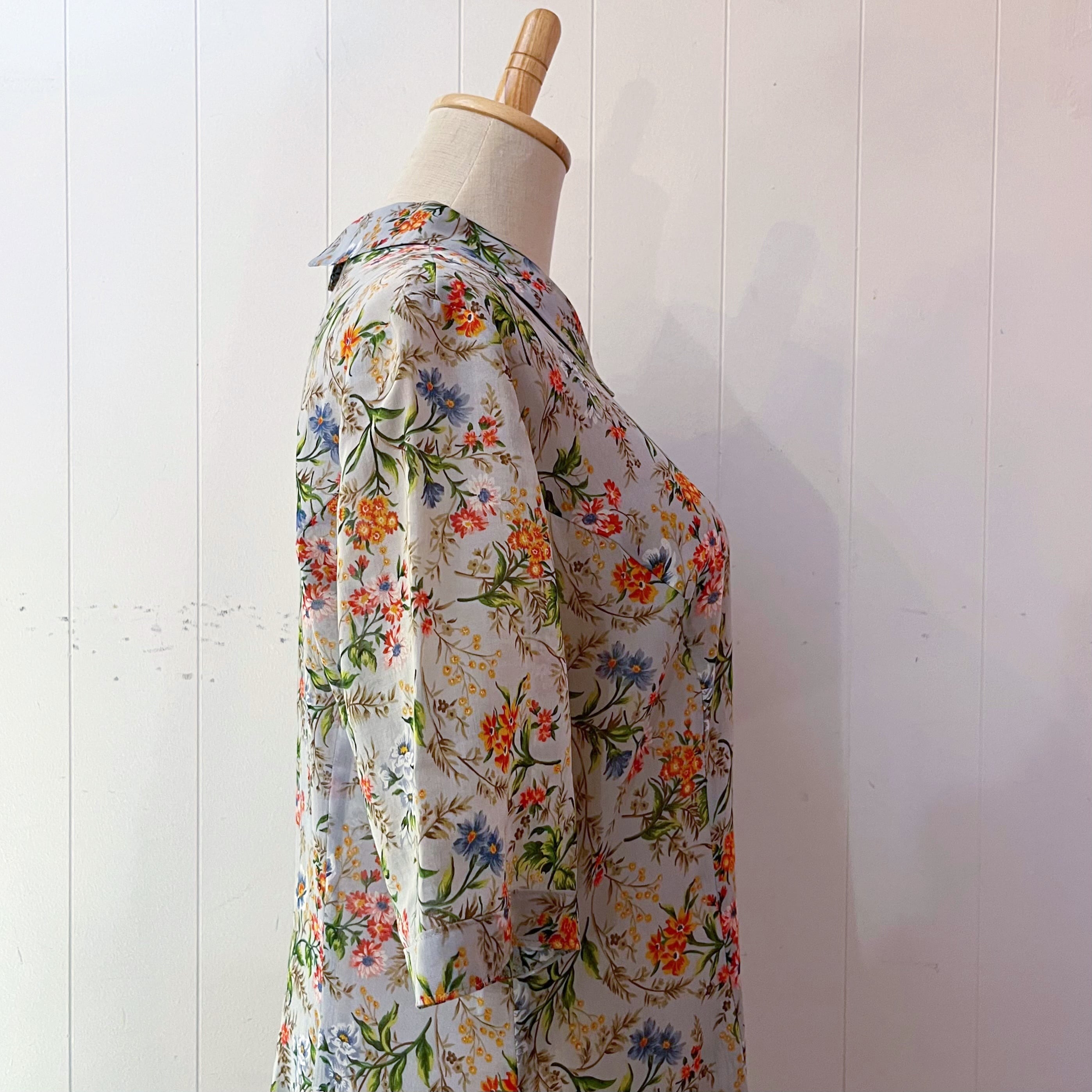 botanical flower light blue one-piece