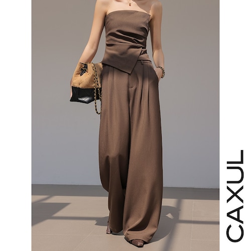 brown タックパンツ&プリーツビスチェset up brown タックパンツ&プリーツビスチェset up