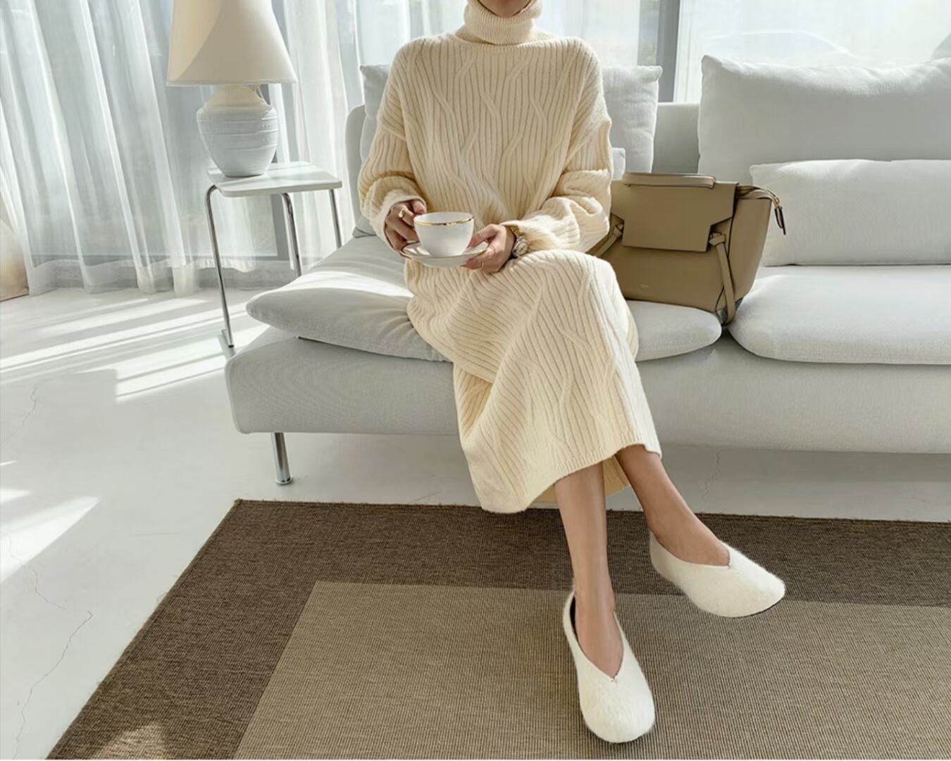 ケーブル編み タートルネックワンピース　AJ1079-8067