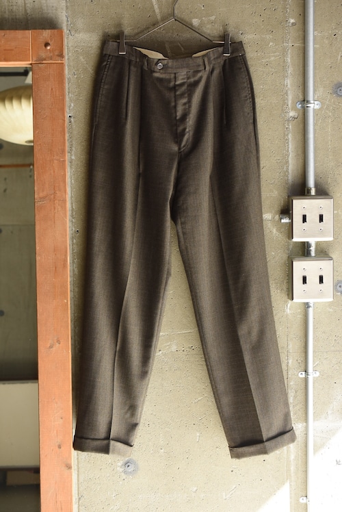 OK/90's "Ralph Lauren" -LAUREN- brown base glen check front tuck slacks.